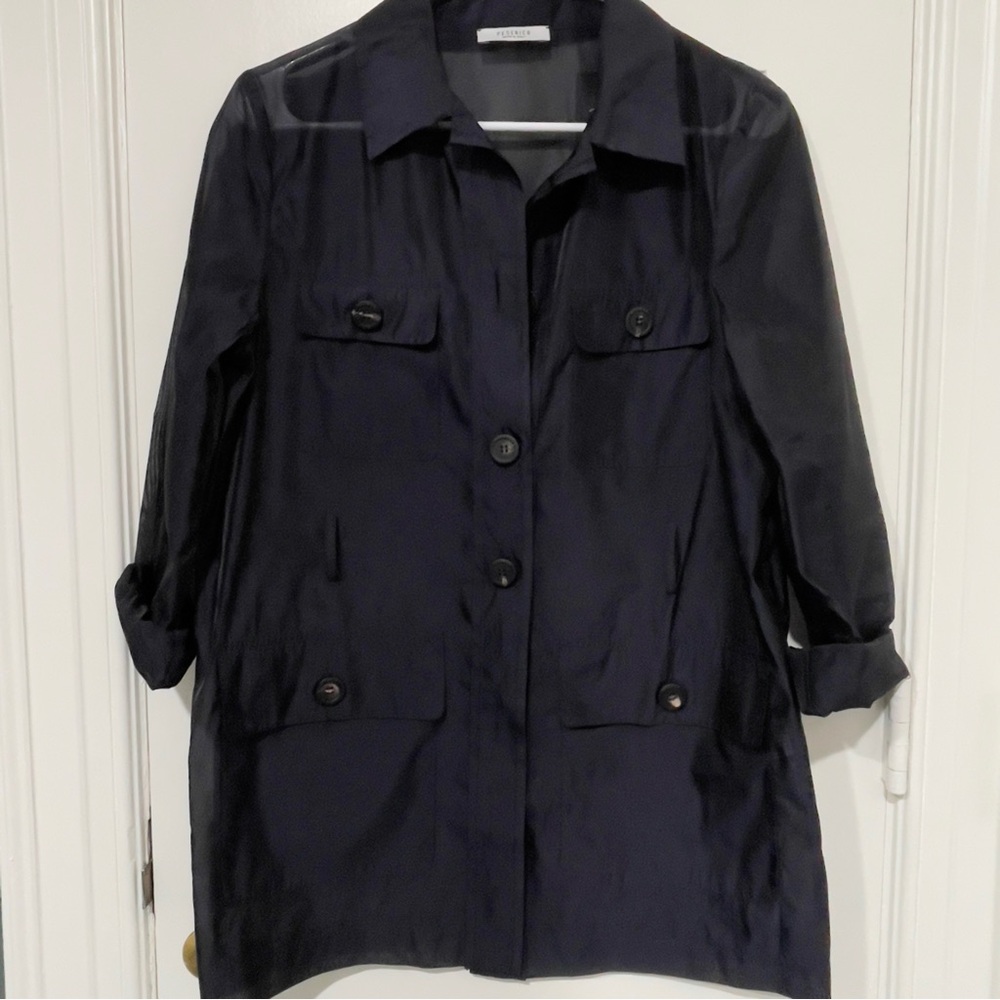 NWOT Peserico Navy Button Front Jacket Thin Coat Made in Italy Size 42 8-10